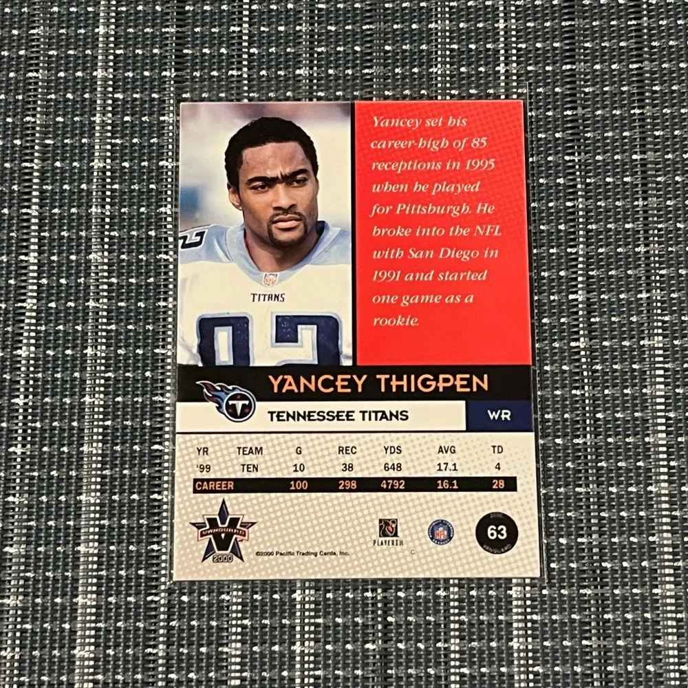 🌸 Vintage Yancey Thigpen, Tennessee Titans, 2000 Pacific Vanguard Card #63